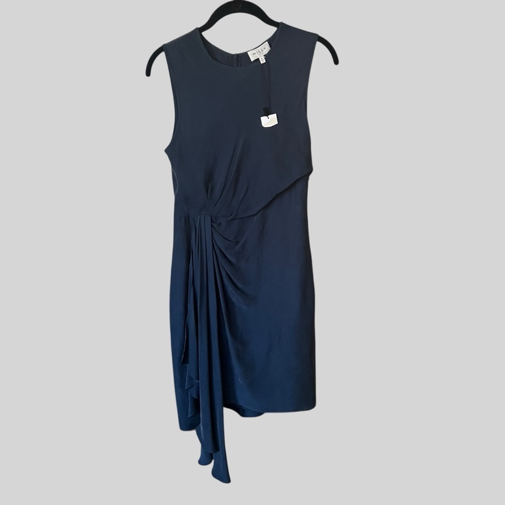 Milly  New With Tag Rachael Front Drape Elegant Navy Blue Sleeveless Dress
